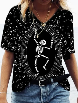 2023 Новый Женский Топ Y2K, футболка с 3D гитарным музыкальным принтом, Футболка с коротким рукавом, Модный Косой воротник, Повседневный Женский пуловер