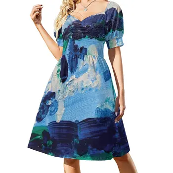 Новая акварельная картина с изображением океана, платье без рукавов, женская одежда
