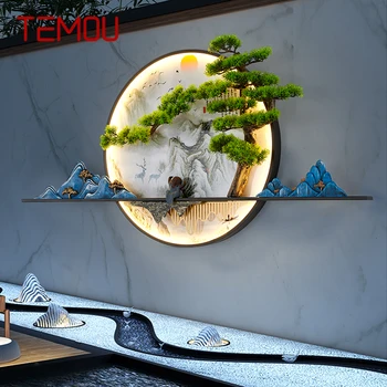 Солнечная Настенная лампа TEMOU Creative Pine Circular Landscape Водонепроницаемая Настенная картина для украшения внутреннего двора виллы