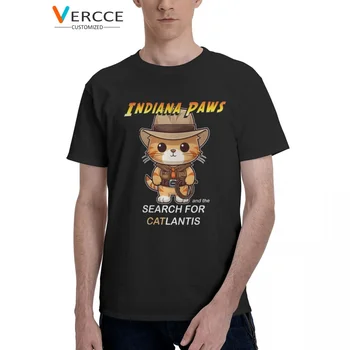 Футболка Indiana Jones Indiana Paws Funny Cat Хлопчатобумажные футболки высокого качества, футболки по индивидуальному заказу для мужчин и женщин, Идея подарка